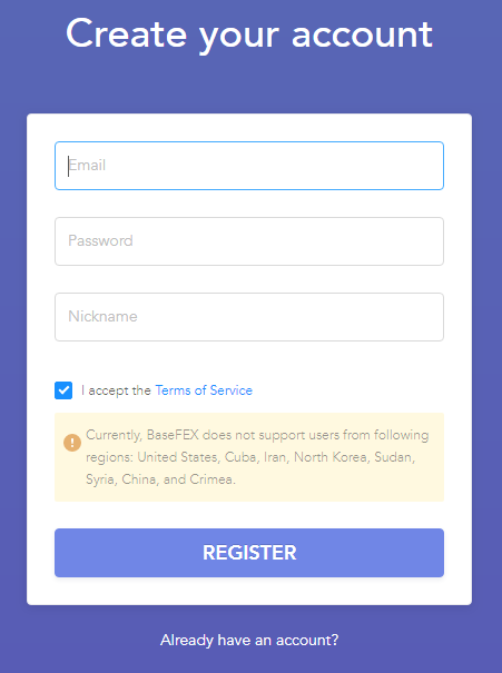 BaseFEX Create Account