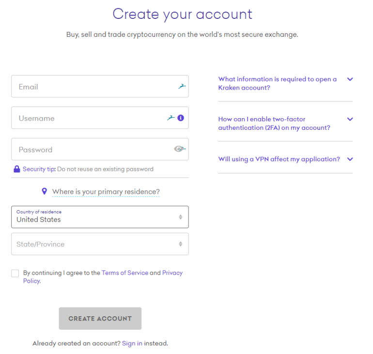 Kraken Create Account